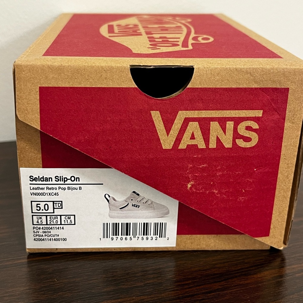 VANS Toddler Boys 5 Seldan Slip On Leather Retro Pop Bijou Shoes Sneakers New - Picture 7 of 7